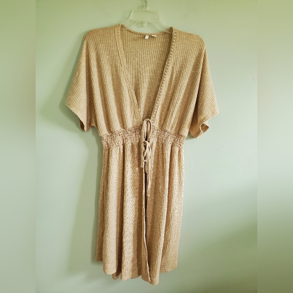 Beige V-Neck Tie-Waist Cardigan